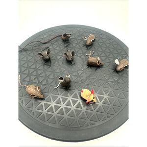 Vtg Wooden Mouse Wood Figures Lot 9 Brown Leather Ears & Tail Modern MCM